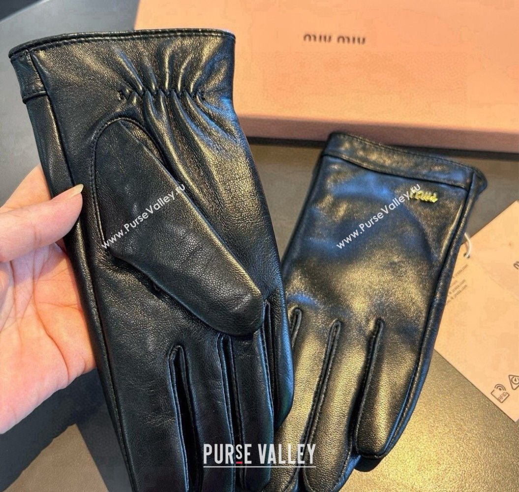 Miu Miu Logo Lambskin and Cashmere Gloves Black 2025 1111 (SHI-251112074)