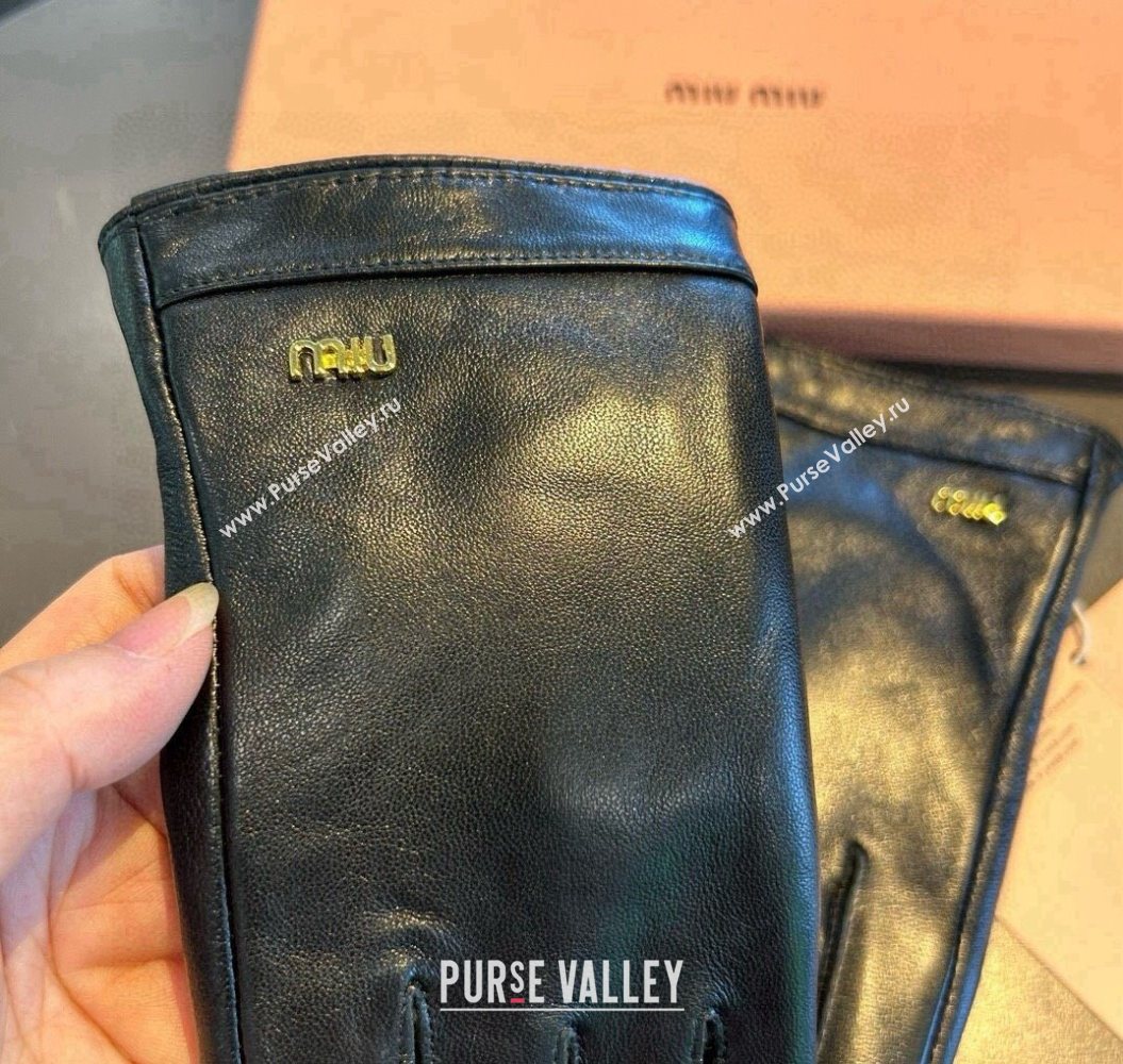 Miu Miu Logo Lambskin and Cashmere Gloves Black 2025 1111 (SHI-251112074)