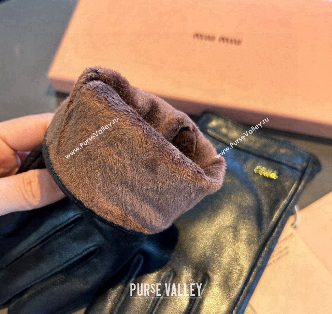 Miu Miu Logo Lambskin and Cashmere Gloves Black 2025 1111 (SHI-251112074)