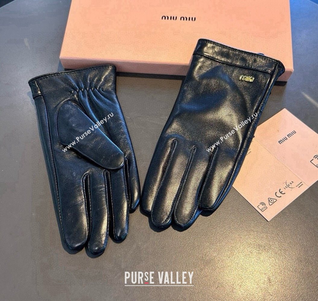 Miu Miu Logo Lambskin and Cashmere Gloves Black 2025 1111 (SHI-251112074)