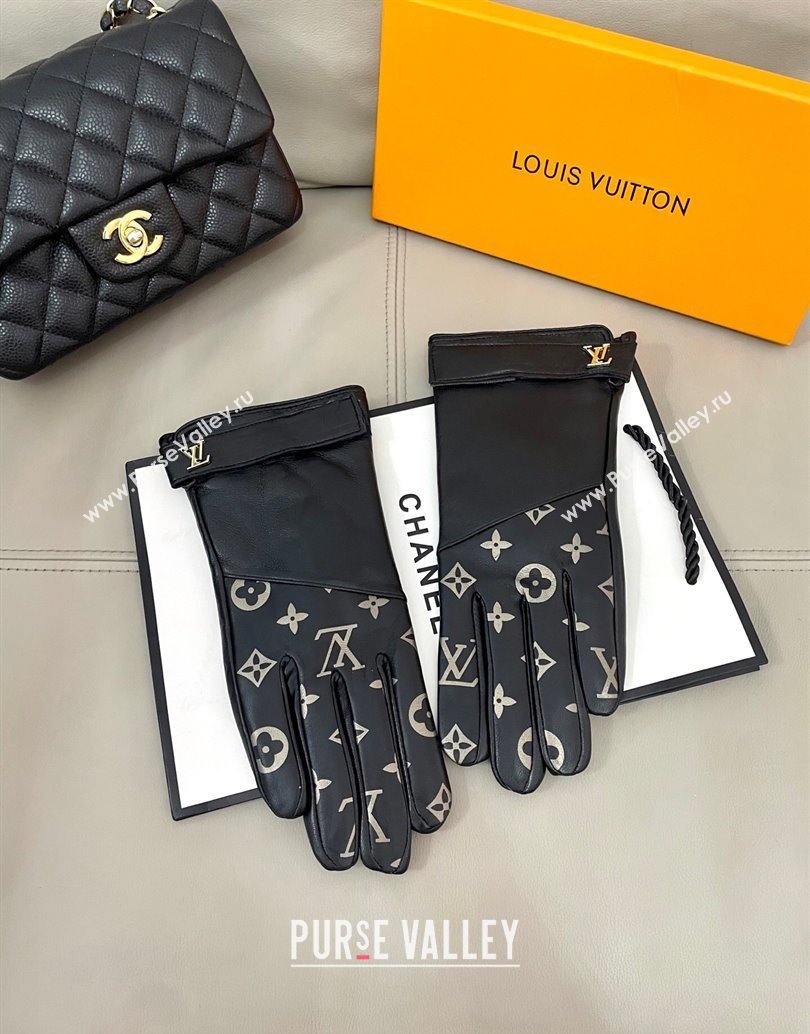 Louis Vuitton Lambskin Gloves with Monogram Black 2025 1111 (SHI-251112075)
