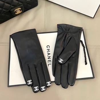 Chanel Lambskin Gloves with Finger CC L Black 2025 1111 (SHI-251112076)