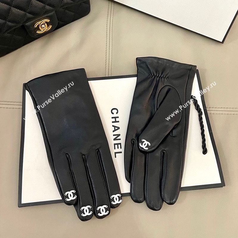 Chanel Lambskin Gloves with Finger CC L Black 2025 1111 (SHI-251112076)