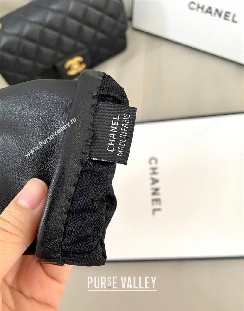 Chanel Lambskin Gloves with Finger CC L Black 2025 1111 (SHI-251112076)