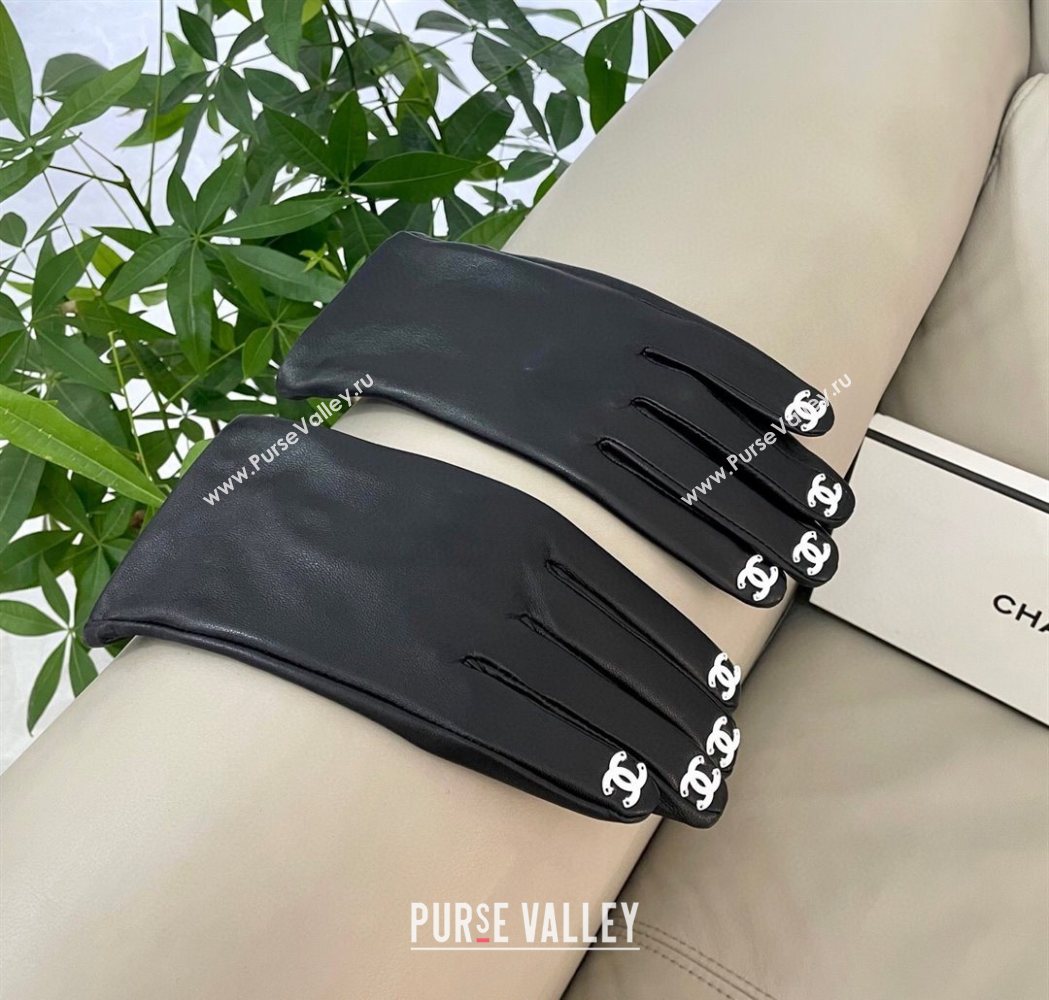 Chanel Lambskin Gloves with Finger CC L Black 2025 1111 (SHI-251112076)