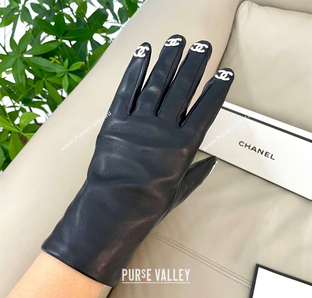 Chanel Lambskin Gloves with Finger CC L Black 2025 1111 (SHI-251112076)