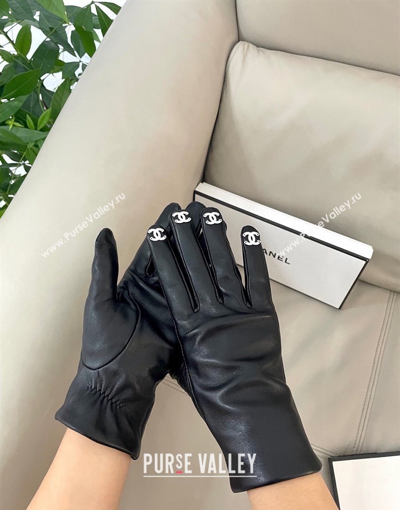 Chanel Lambskin Gloves with Finger CC L Black 2025 1111 (SHI-251112076)