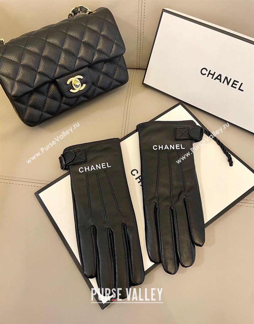 Chanel Lambskin Gloves with Logo Print Black 2025 1111 (SHI-251112077)
