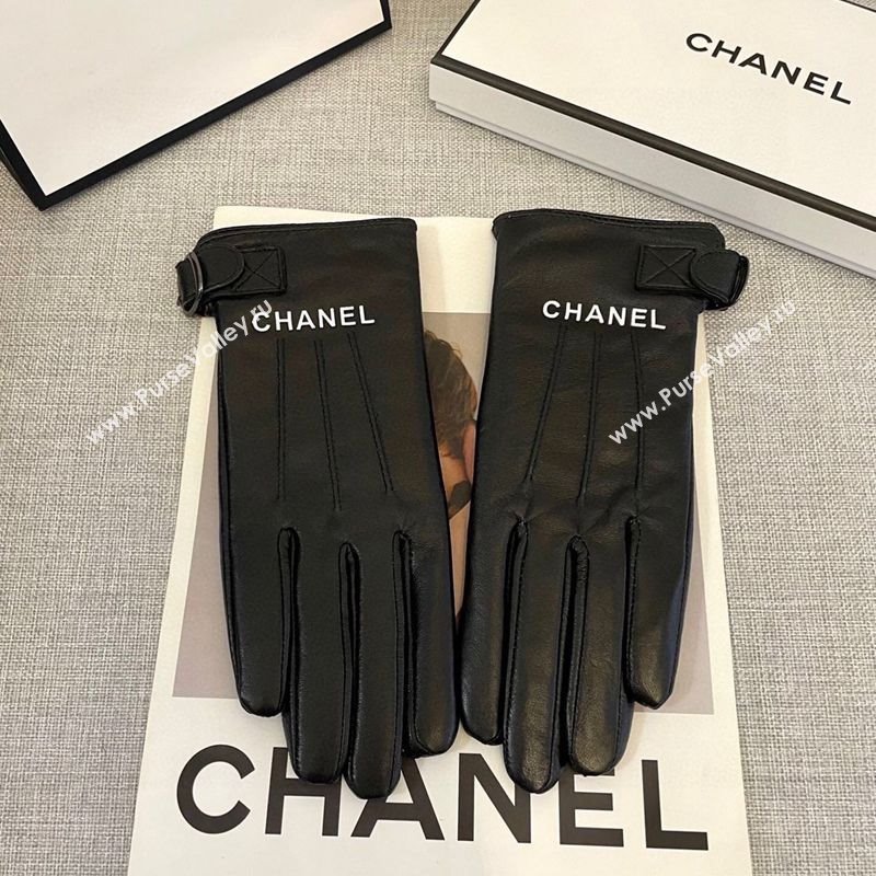 Chanel Lambskin Gloves with Logo Print Black 2025 1111 (SHI-251112077)