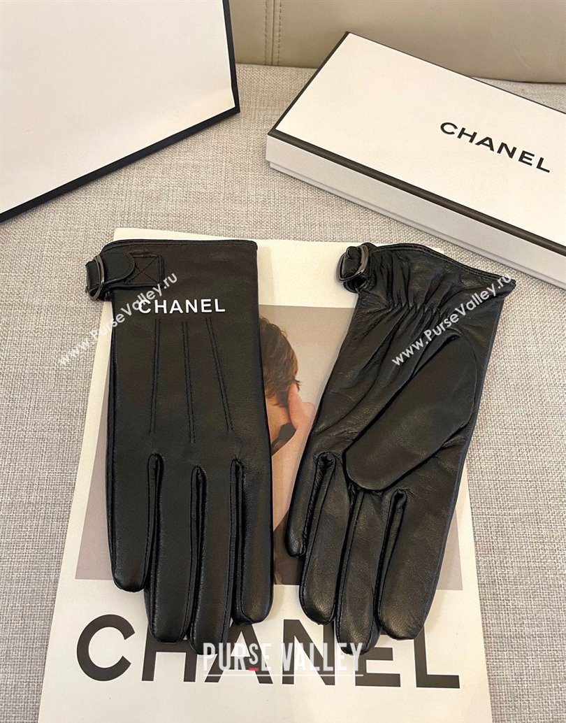 Chanel Lambskin Gloves with Logo Print Black 2025 1111 (SHI-251112077)