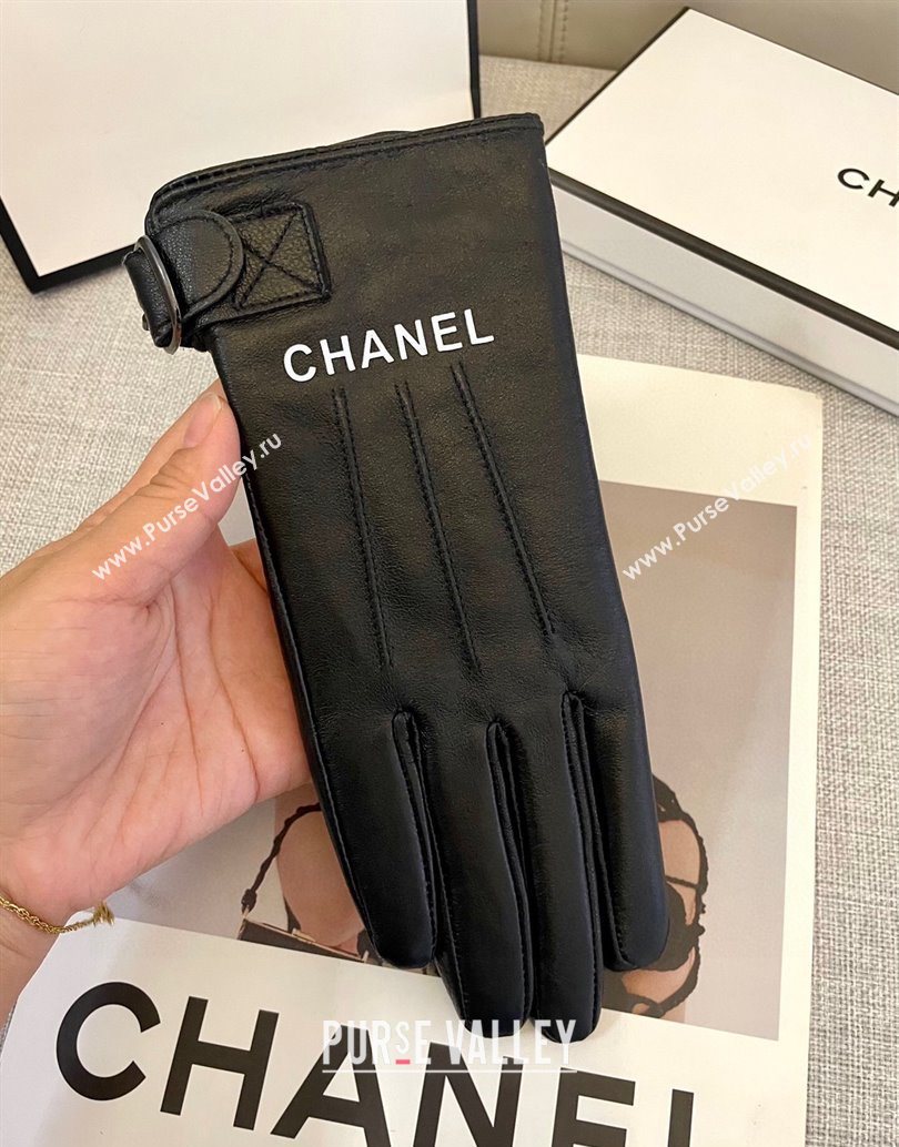 Chanel Lambskin Gloves with Logo Print Black 2025 1111 (SHI-251112077)