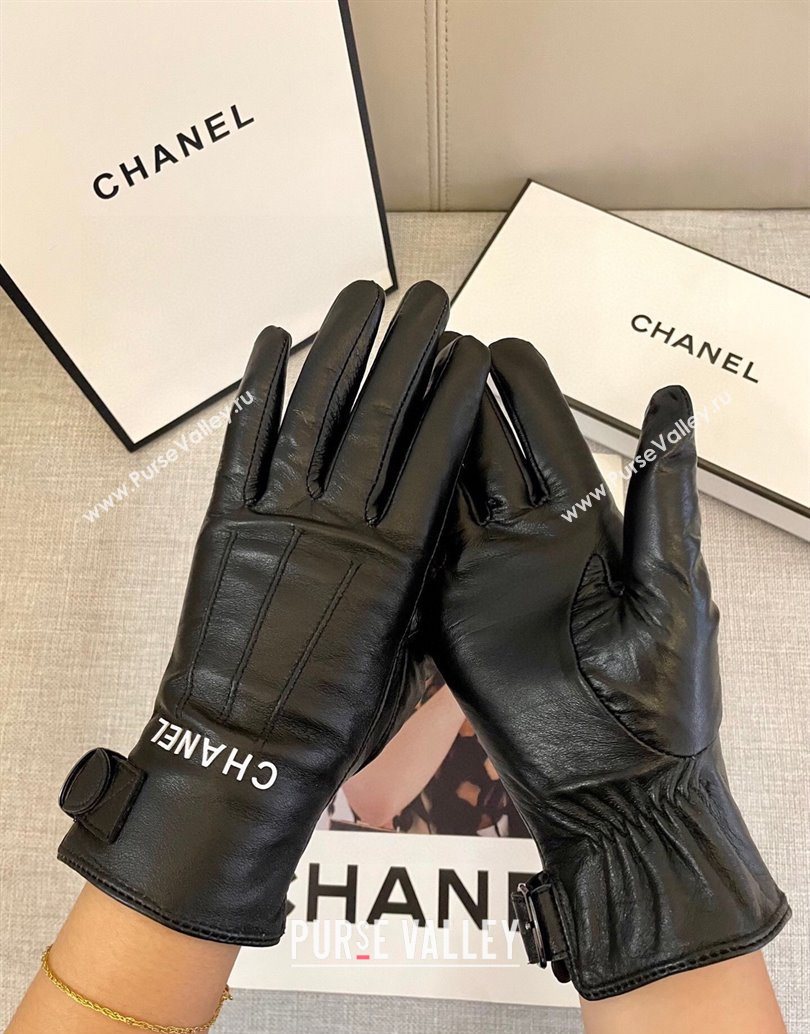 Chanel Lambskin Gloves with Logo Print Black 2025 1111 (SHI-251112077)