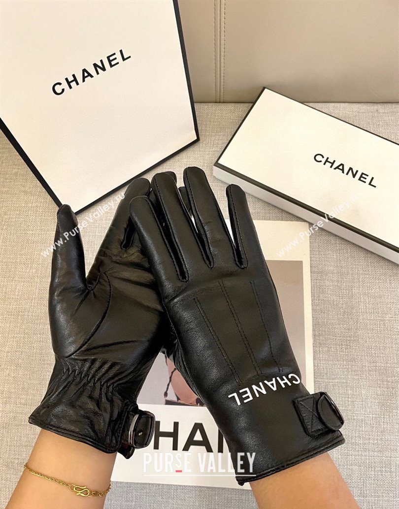 Chanel Lambskin Gloves with Logo Print Black 2025 1111 (SHI-251112077)