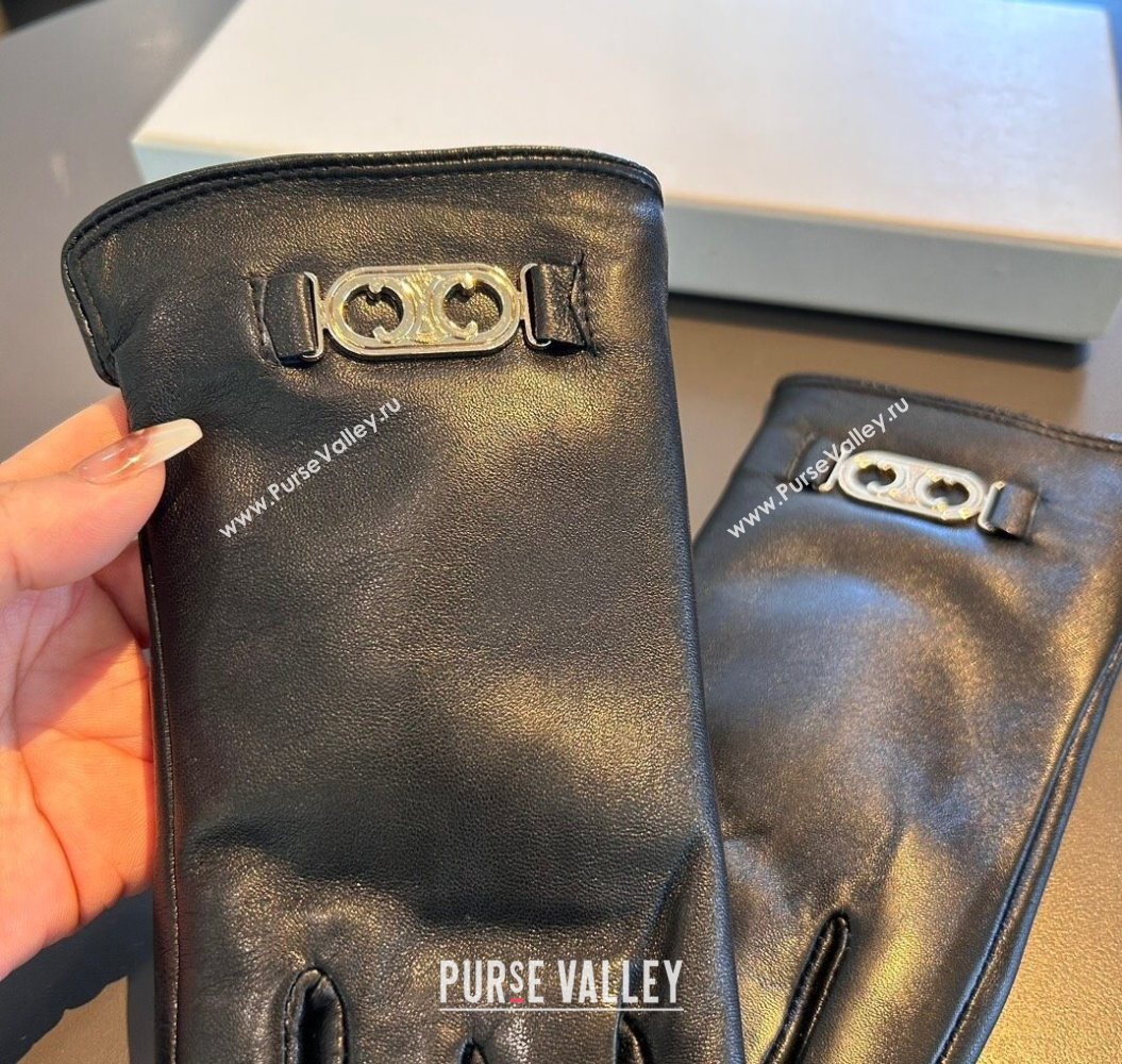 Celine Lambskin and Cashmere Gloves with Logo Black 2025 1111 (XMN-251112062)