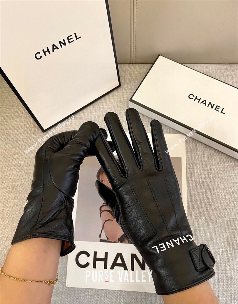Chanel Lambskin Gloves with Logo Print Black 2025 1111 (SHI-251112077)
