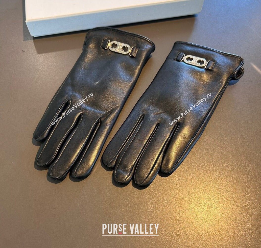 Celine Lambskin and Cashmere Gloves with Logo Black 2025 1111 (XMN-251112062)