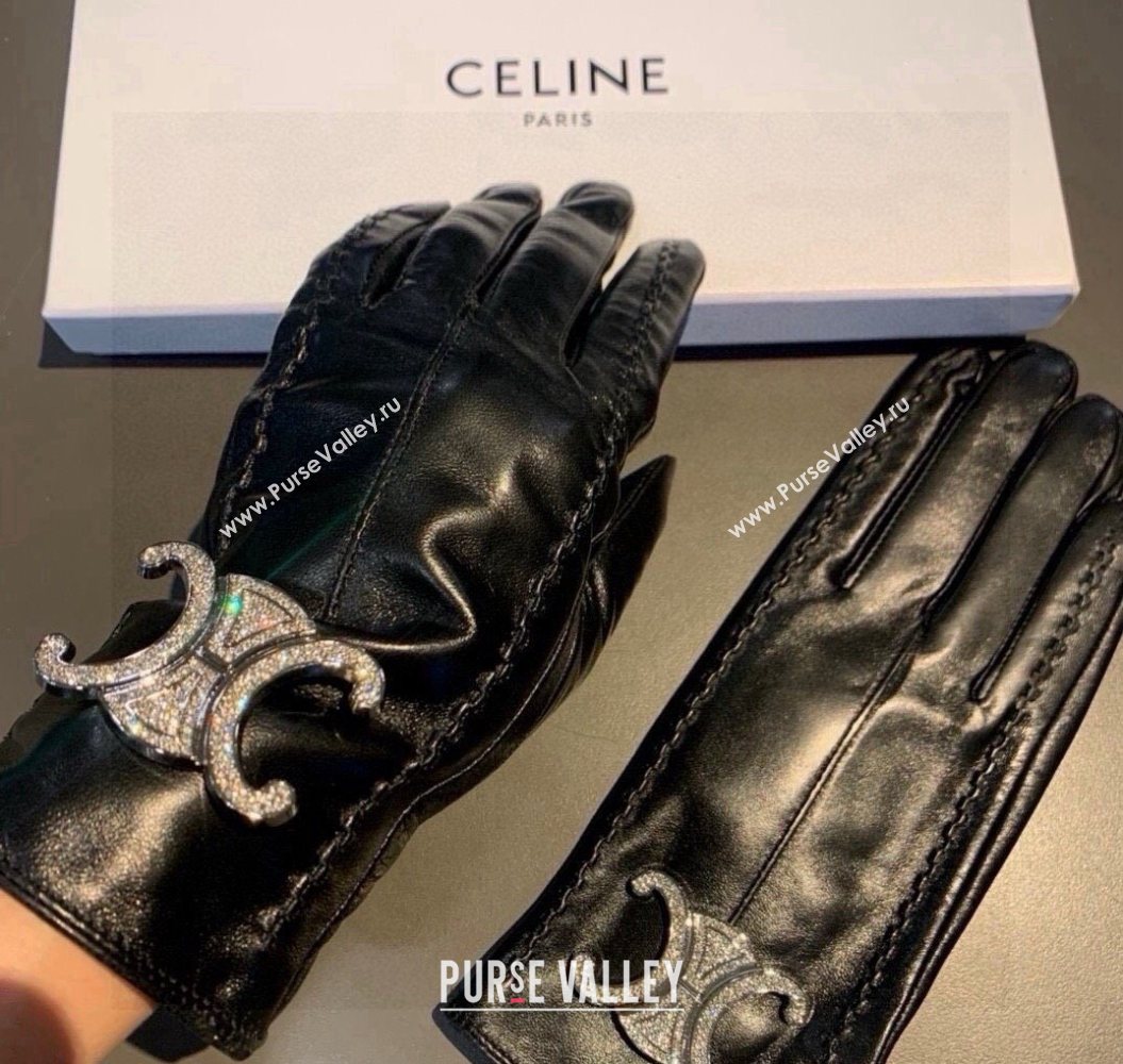 Celine Lambskin and Cashmere Gloves with Strass Black 2025 1111 (XMN-251112061)