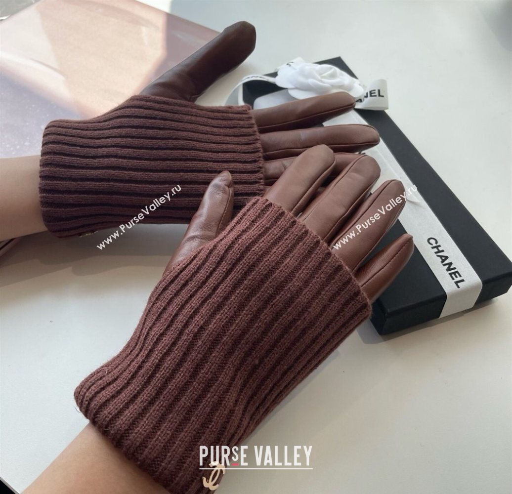 Chanel Knit Lambskin and Cashmere Gloves Brown 2025 1111 (SHI-251112080)
