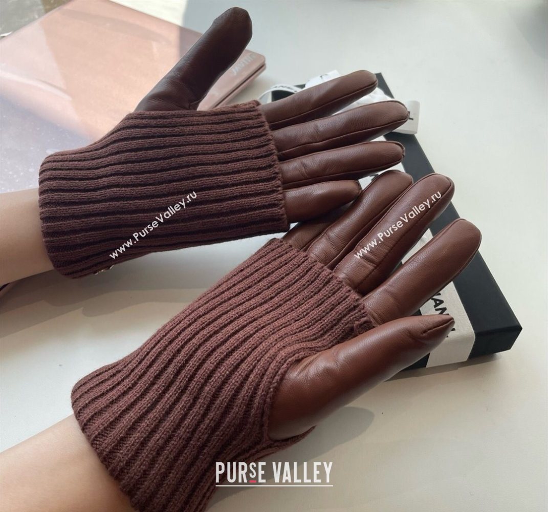 Chanel Knit Lambskin and Cashmere Gloves Brown 2025 1111 (SHI-251112080)