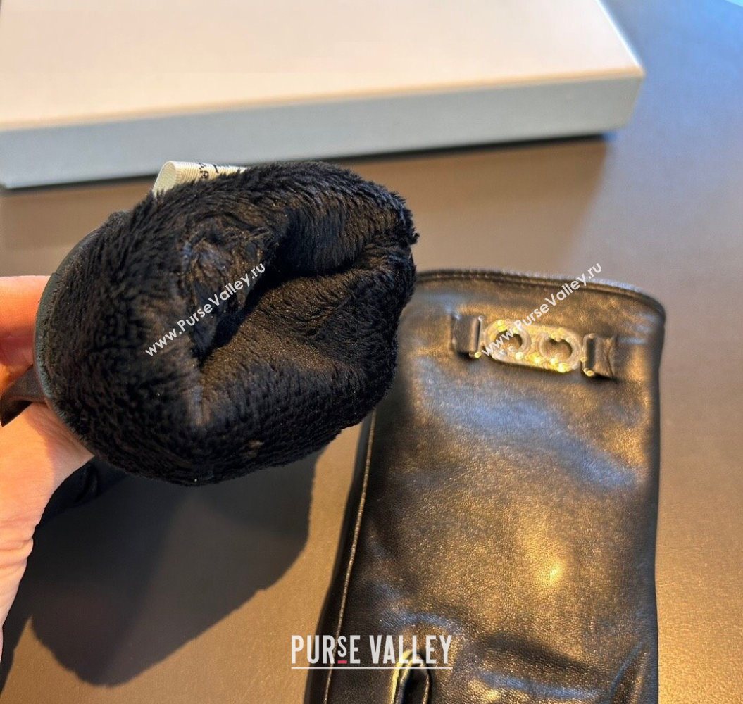 Celine Lambskin and Cashmere Gloves with Logo Black 2025 1111 (XMN-251112062)