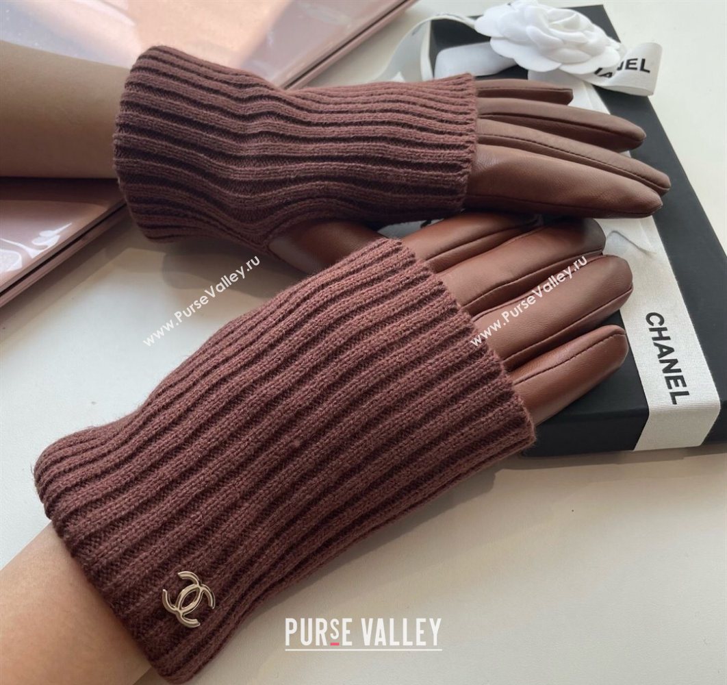 Chanel Knit Lambskin and Cashmere Gloves Brown 2025 1111 (SHI-251112080)