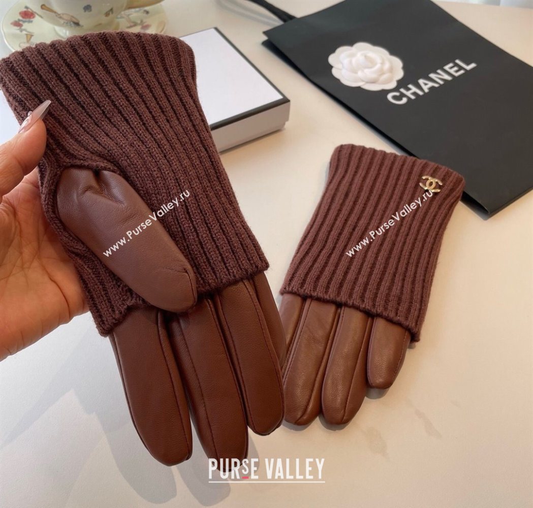 Chanel Knit Lambskin and Cashmere Gloves Brown 2025 1111 (SHI-251112080)