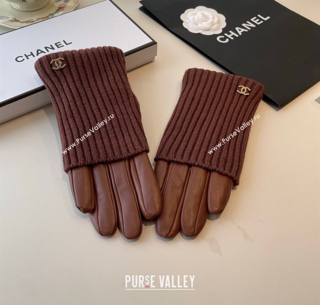 Chanel Knit Lambskin and Cashmere Gloves Brown 2025 1111 (SHI-251112080)