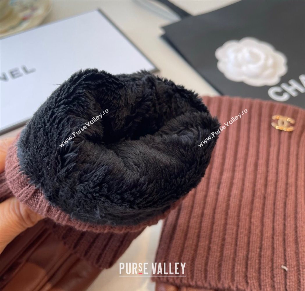Chanel Knit Lambskin and Cashmere Gloves Brown 2025 1111 (SHI-251112080)