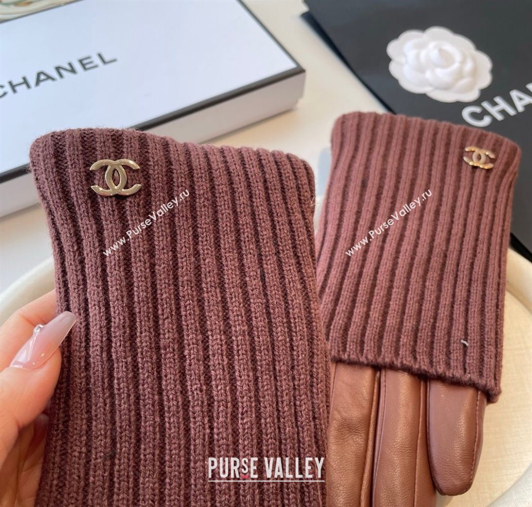 Chanel Knit Lambskin and Cashmere Gloves Brown 2025 1111 (SHI-251112080)