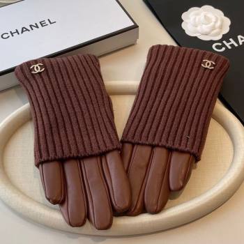Chanel Knit Lambskin and Cashmere Gloves Brown 2025 1111 (SHI-251112080)