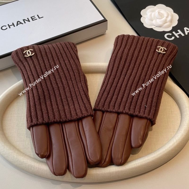 Chanel Knit Lambskin and Cashmere Gloves Brown 2025 1111 (SHI-251112080)