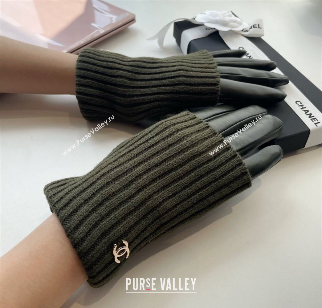 Chanel Knit Lambskin and Cashmere Gloves Green 2025 1111 (SHI-251112081)