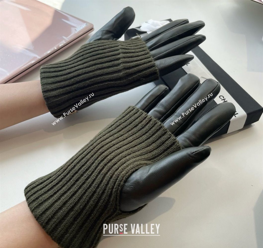Chanel Knit Lambskin and Cashmere Gloves Green 2025 1111 (SHI-251112081)