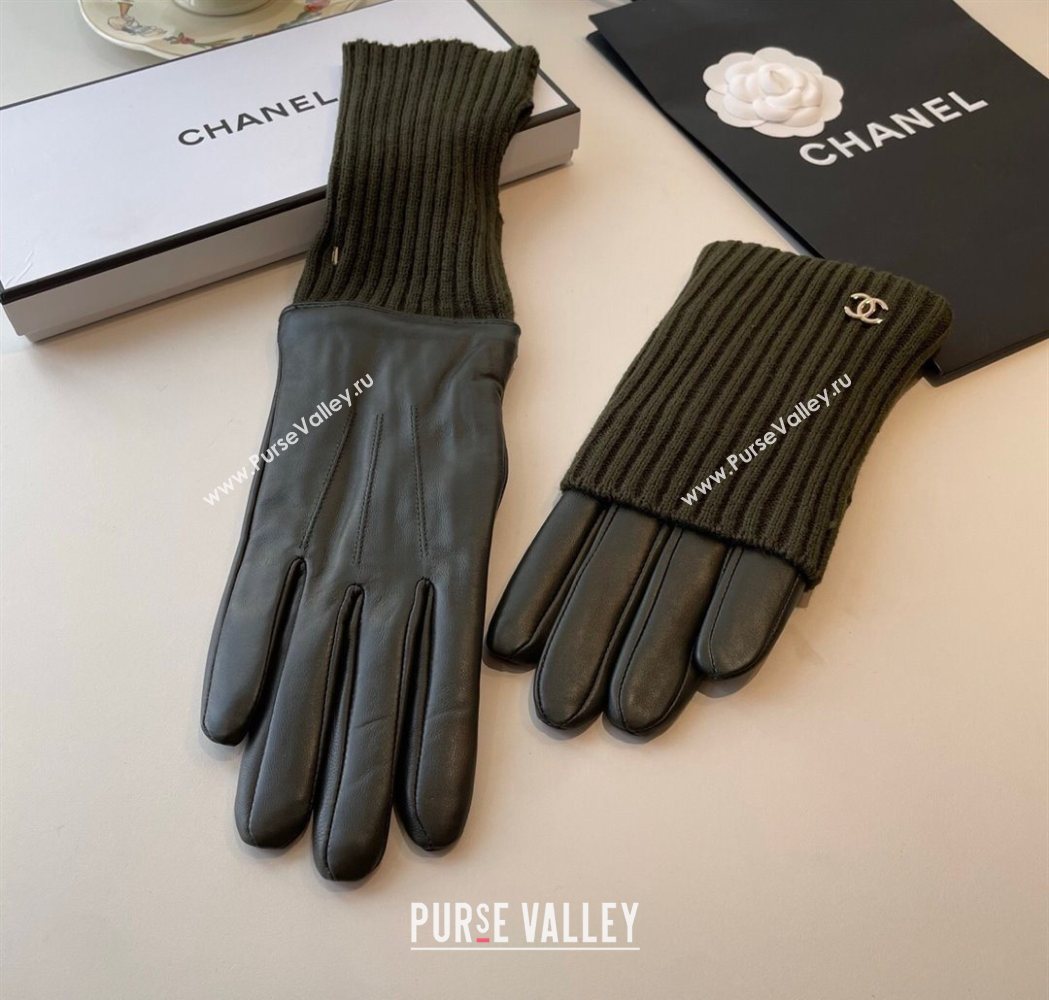 Chanel Knit Lambskin and Cashmere Gloves Green 2025 1111 (SHI-251112081)