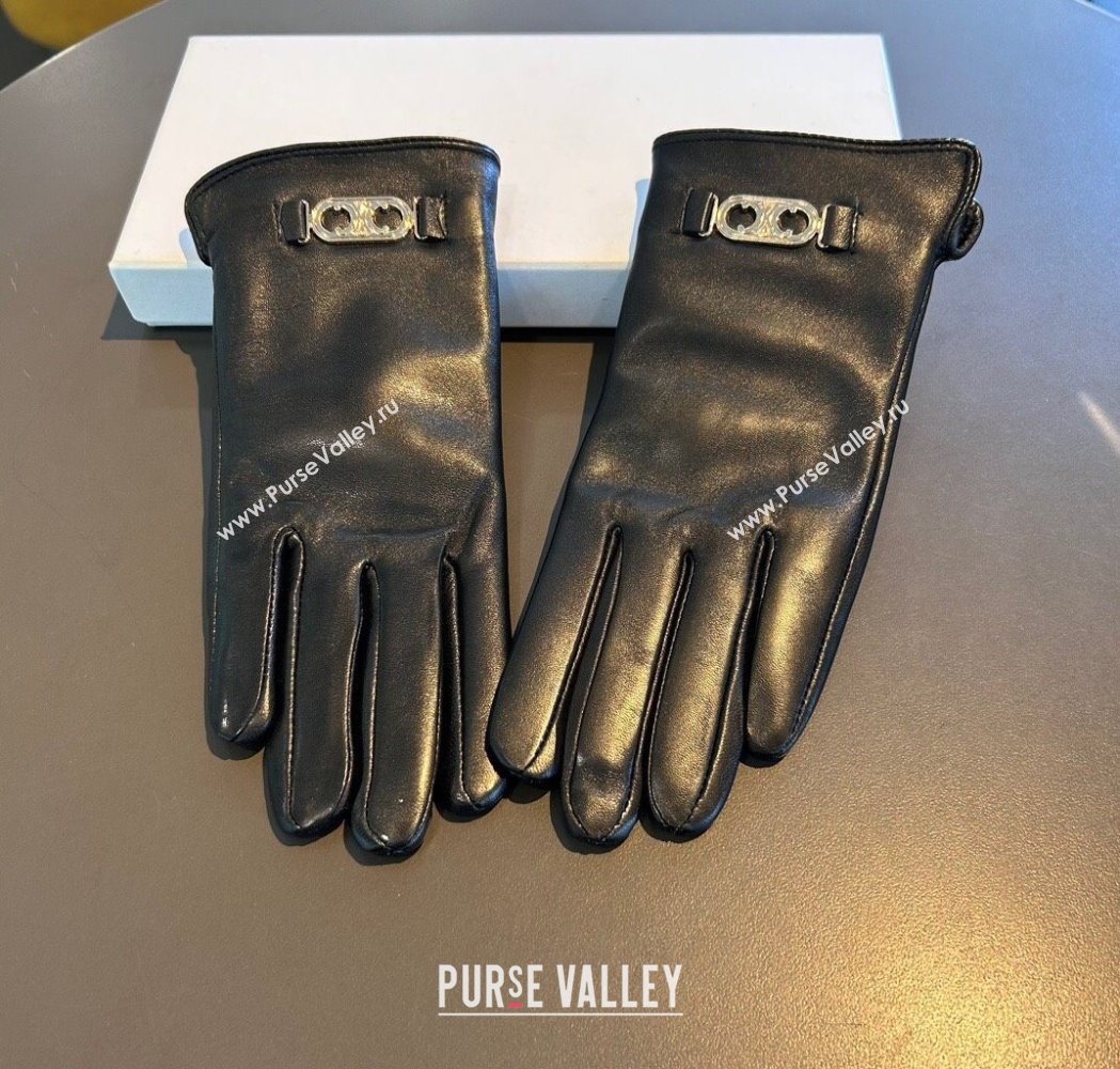 Celine Lambskin and Cashmere Gloves with Logo Black 2025 1111 (XMN-251112062)