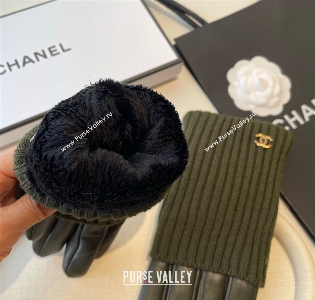 Chanel Knit Lambskin and Cashmere Gloves Green 2025 1111 (SHI-251112081)