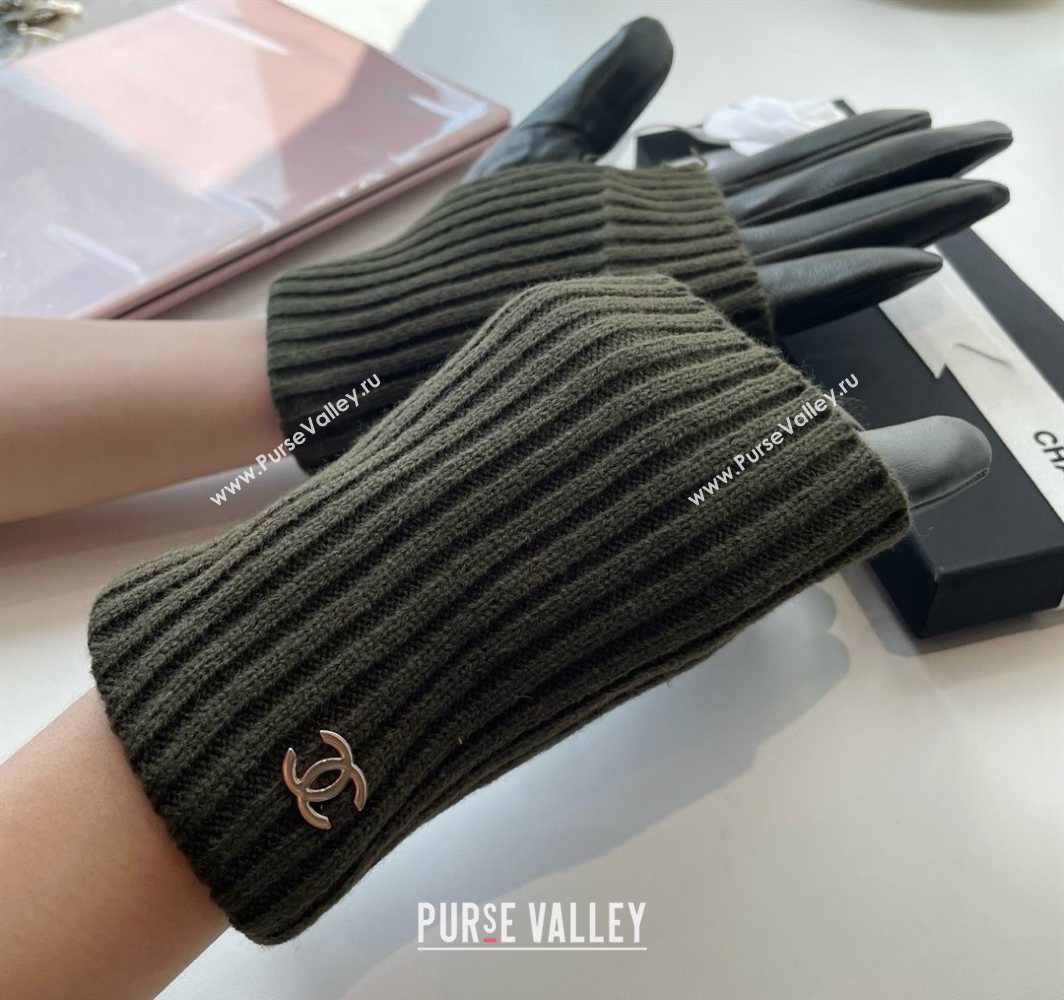 Chanel Knit Lambskin and Cashmere Gloves Green 2025 1111 (SHI-251112081)