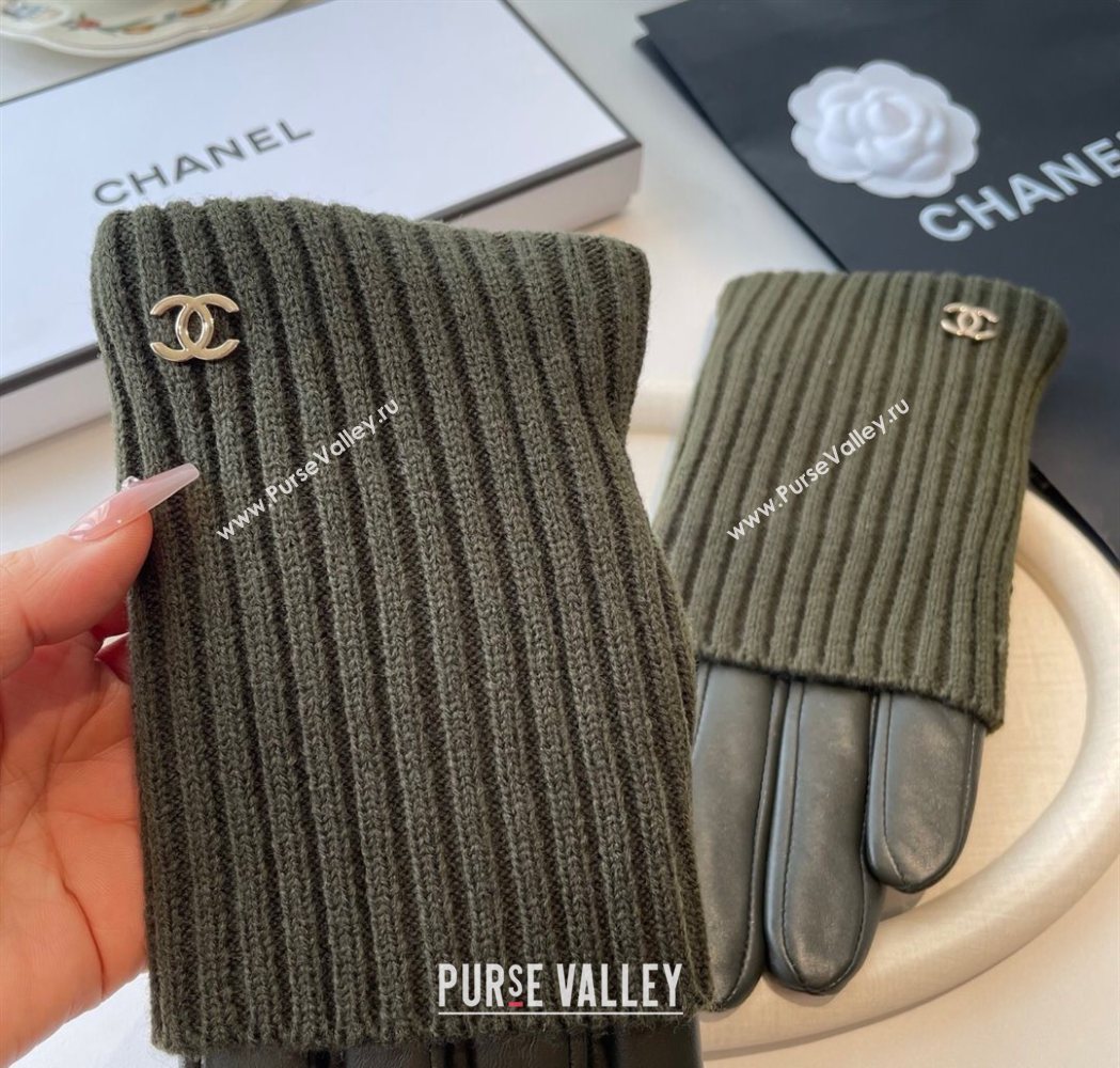 Chanel Knit Lambskin and Cashmere Gloves Green 2025 1111 (SHI-251112081)