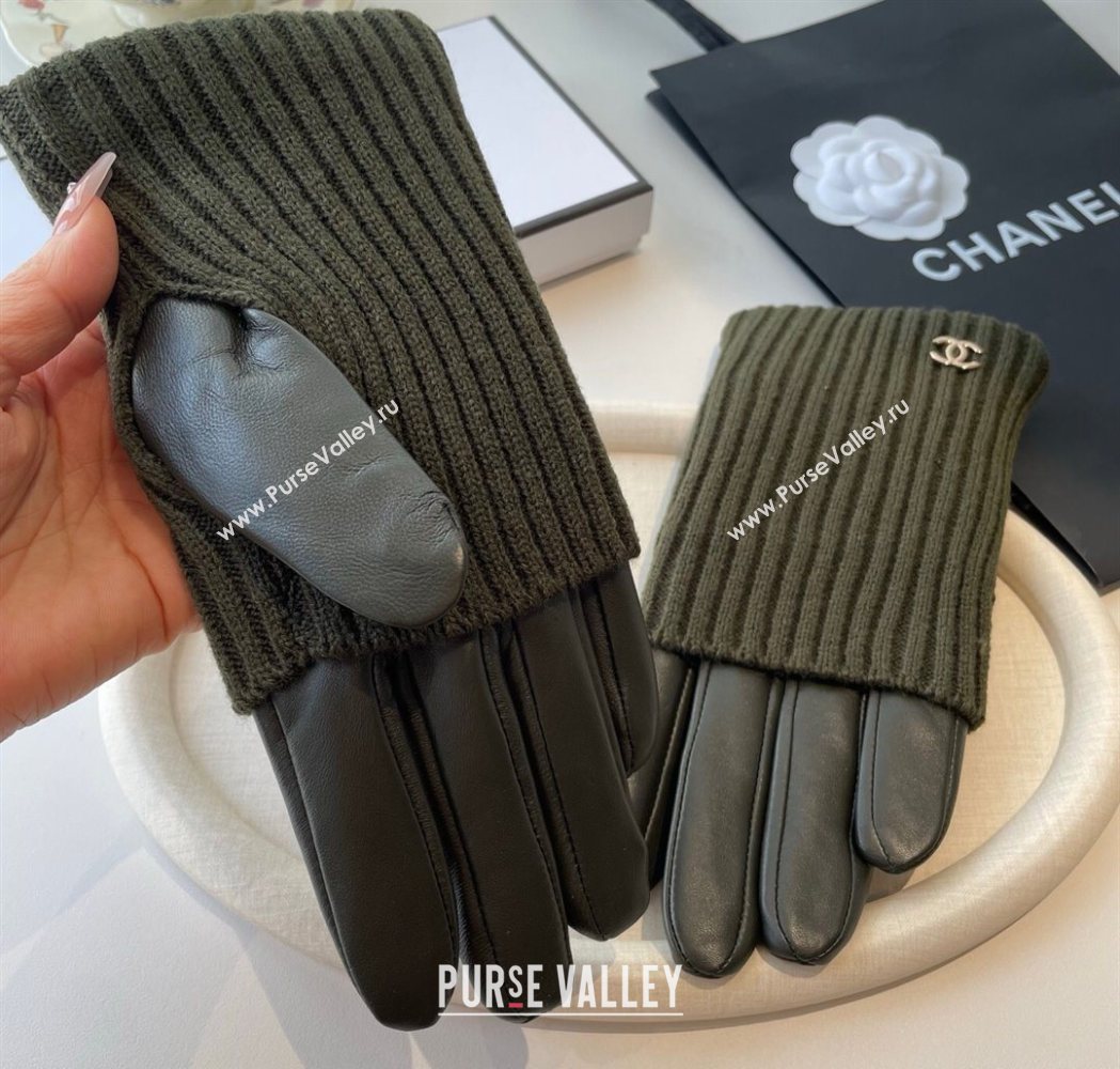 Chanel Knit Lambskin and Cashmere Gloves Green 2025 1111 (SHI-251112081)