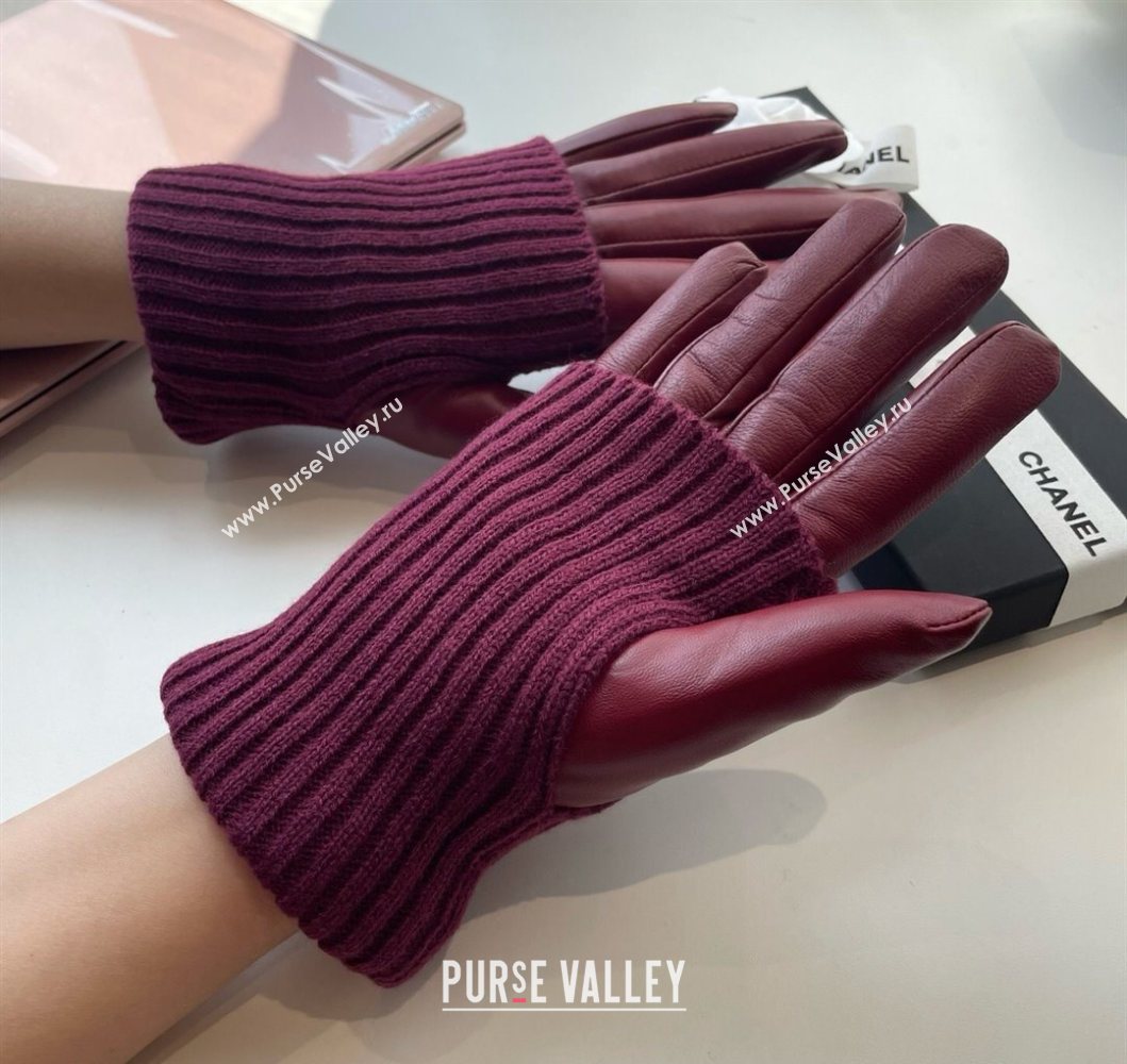 Chanel Knit Lambskin and Cashmere Gloves Burgundy 2025 1111 (SHI-251112083)