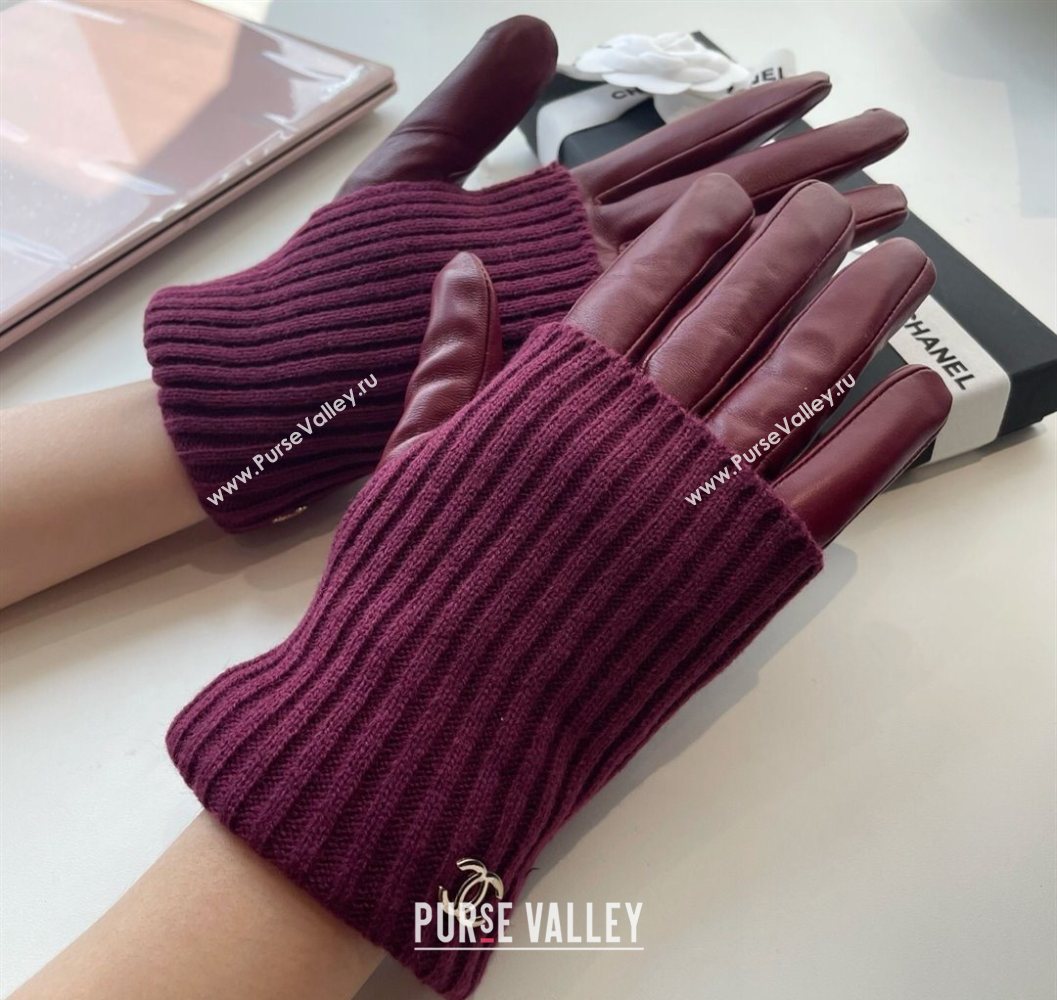 Chanel Knit Lambskin and Cashmere Gloves Burgundy 2025 1111 (SHI-251112083)