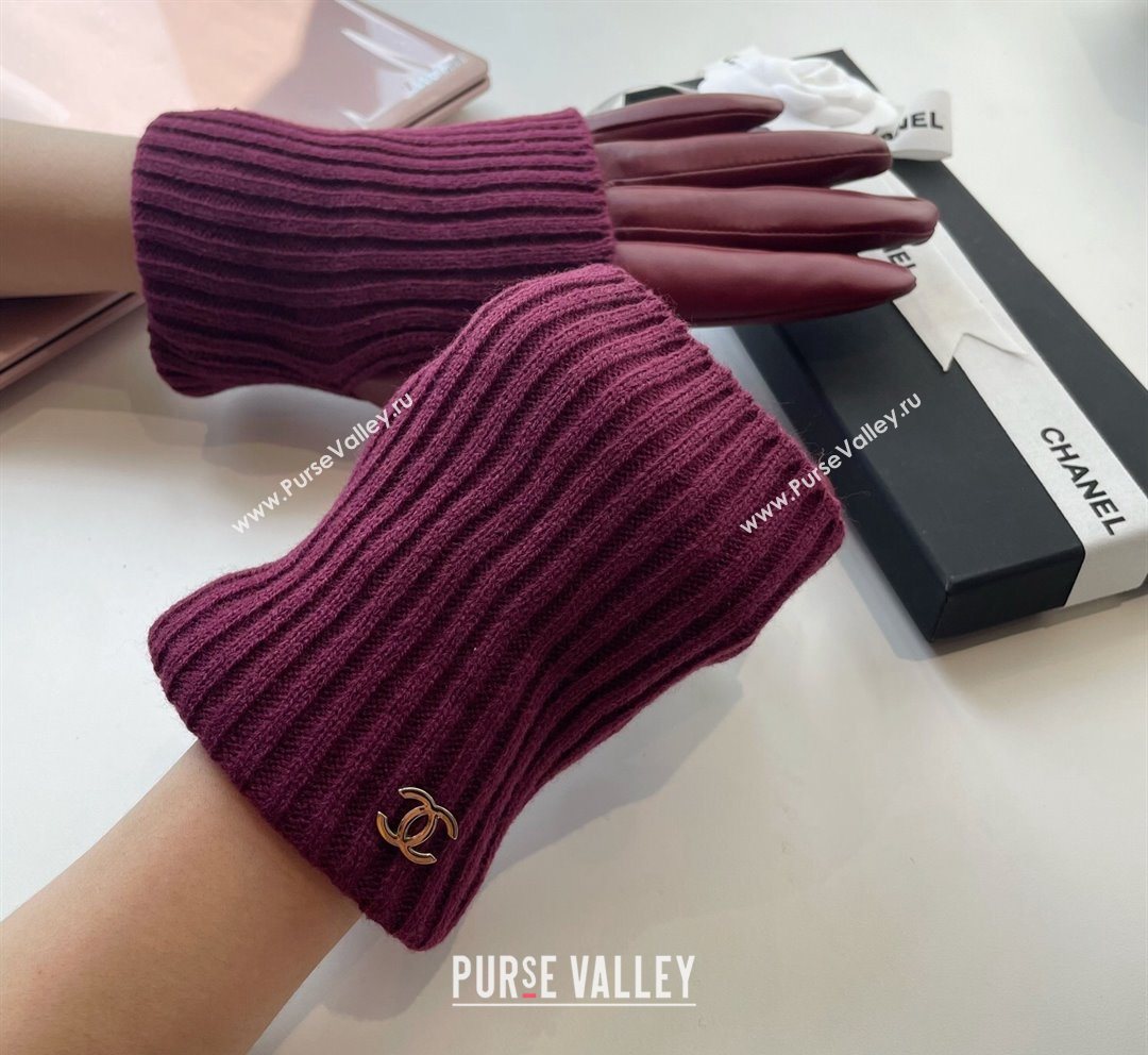 Chanel Knit Lambskin and Cashmere Gloves Burgundy 2025 1111 (SHI-251112083)