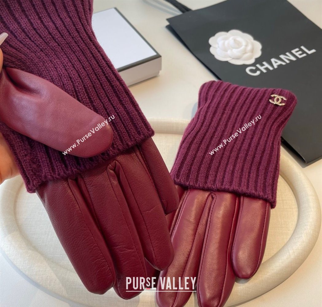 Chanel Knit Lambskin and Cashmere Gloves Burgundy 2025 1111 (SHI-251112083)