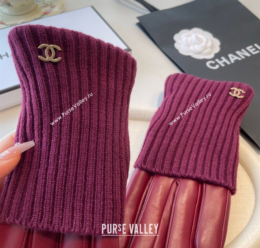 Chanel Knit Lambskin and Cashmere Gloves Burgundy 2025 1111 (SHI-251112083)