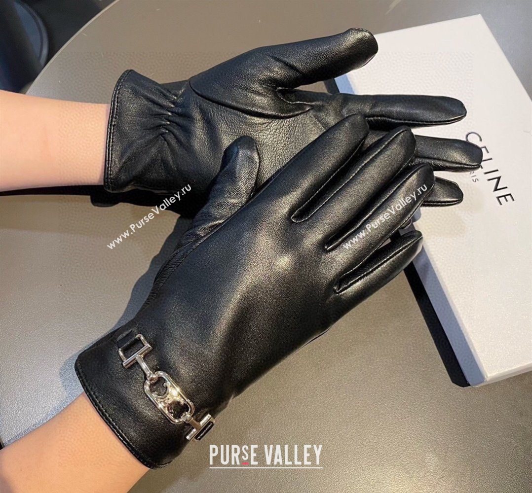 Celine Lambskin and Cashmere Gloves with Chain Black 2025 1111 (XMN-251112063)