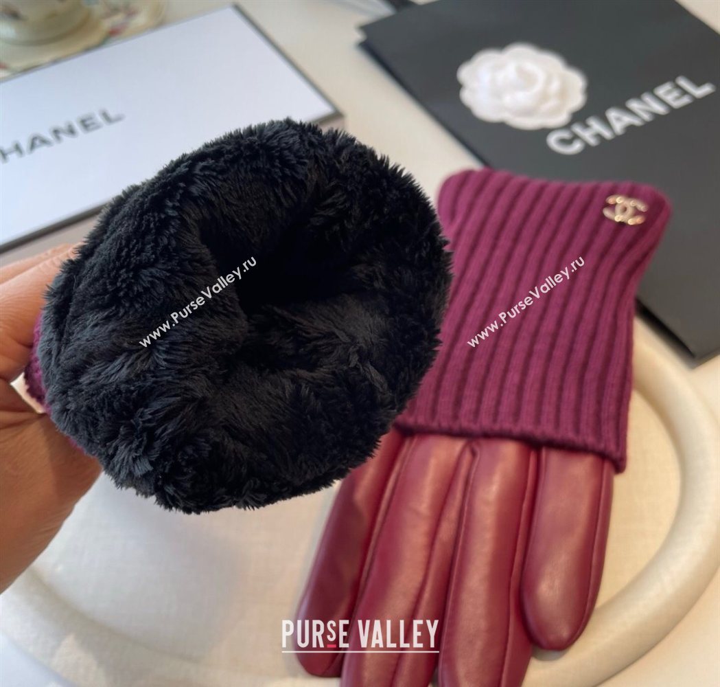 Chanel Knit Lambskin and Cashmere Gloves Burgundy 2025 1111 (SHI-251112083)