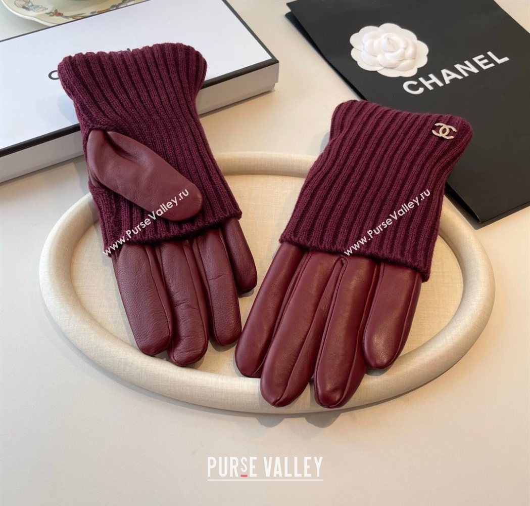 Chanel Knit Lambskin and Cashmere Gloves Burgundy 2025 1111 (SHI-251112083)