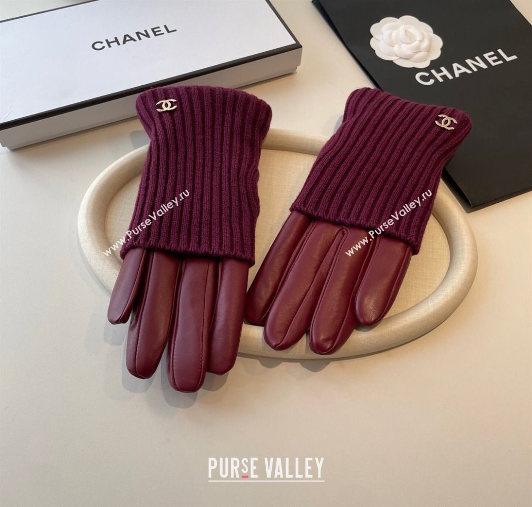 Chanel Knit Lambskin and Cashmere Gloves Burgundy 2025 1111 (SHI-251112083)