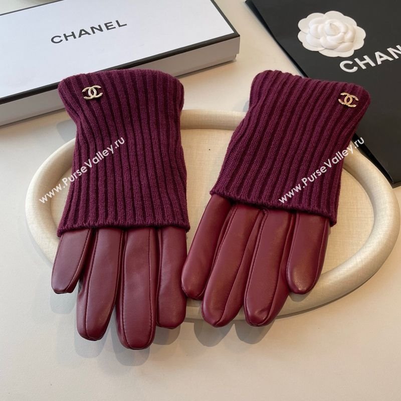 Chanel Knit Lambskin and Cashmere Gloves Burgundy 2025 1111 (SHI-251112083)