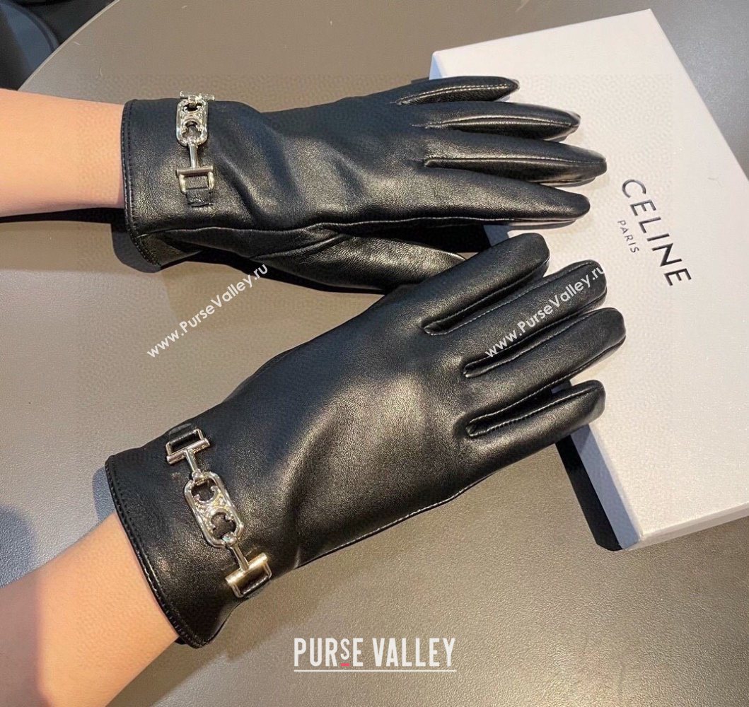 Celine Lambskin and Cashmere Gloves with Chain Black 2025 1111 (XMN-251112063)